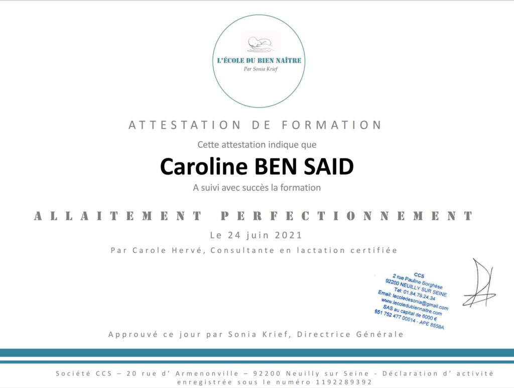 attestation_allaitement_perfectionnement_caroline_bensaid