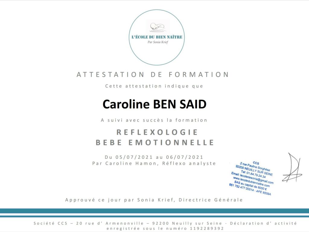 attestation_reflexologie_bebe_caroline_bensaid